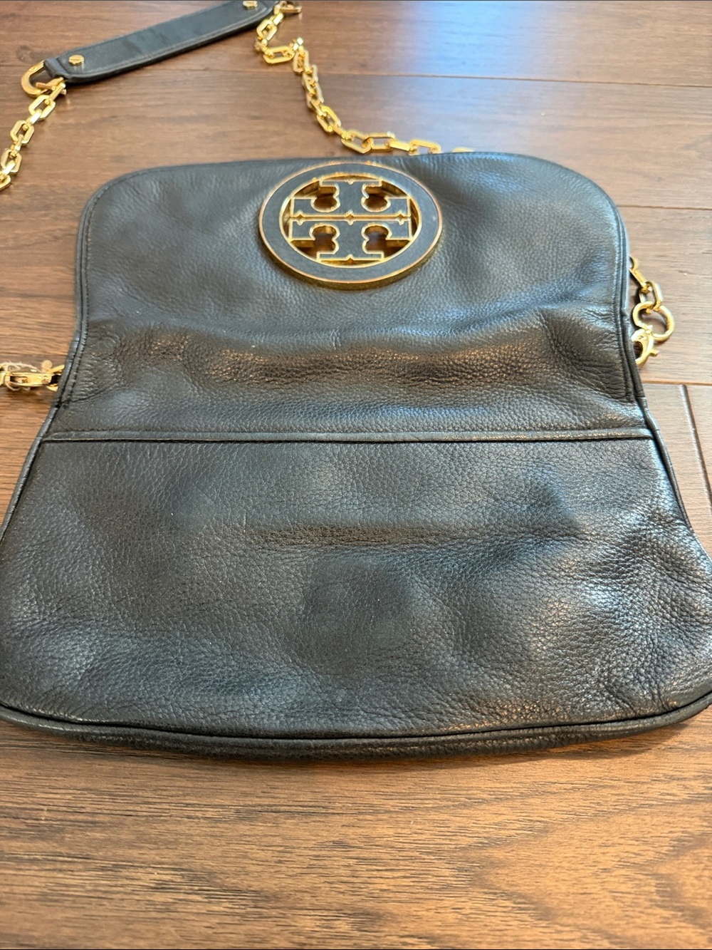 Tory Burch Black Leather Crossbody with Gold-Tone Logo and Chain - C39-182 - Picture 11 of 14